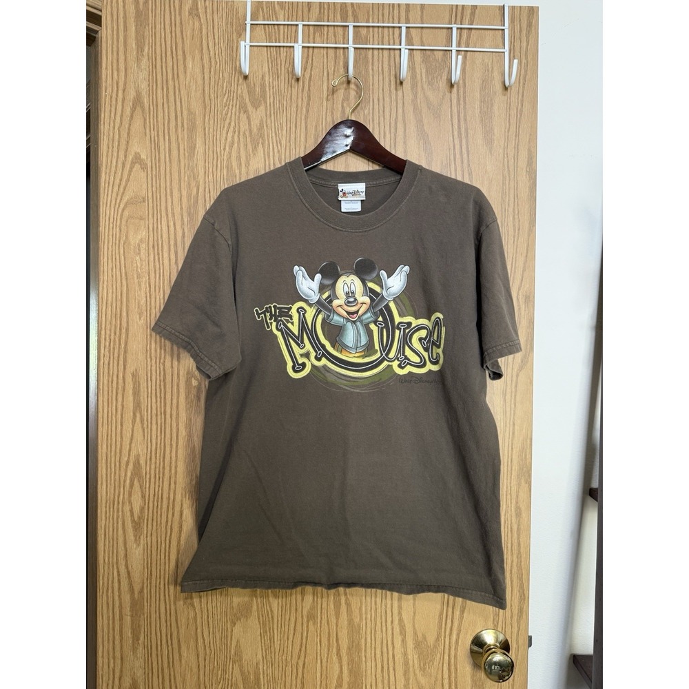 Walt Disney World Mickey Mouse Graphic T Shirt Tee Brown Size Large